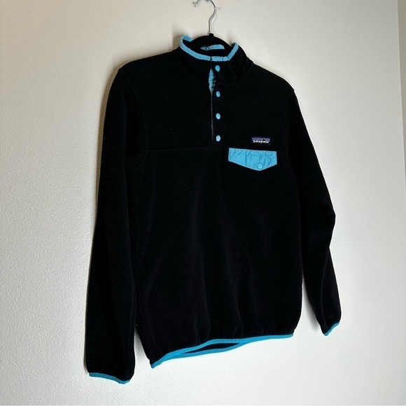 Patagonia Synchilla Snap T Pullover Fleece Sweater Black Blue Trim Size XS Women - Picture 3 of 10